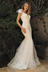 Embellished Mermaid Feather Bridal Gown
